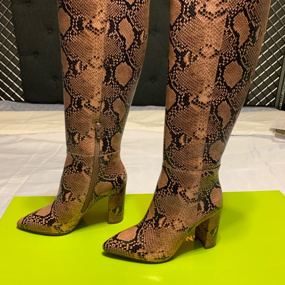 Kellbie snake print Leather tall block heel boots